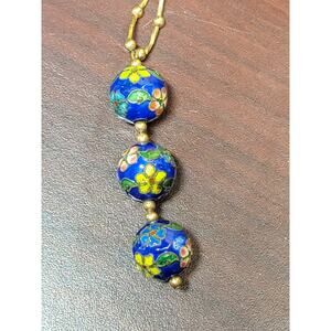 Vintage Cloisonne floral flowers Bead Drop dangle necklace